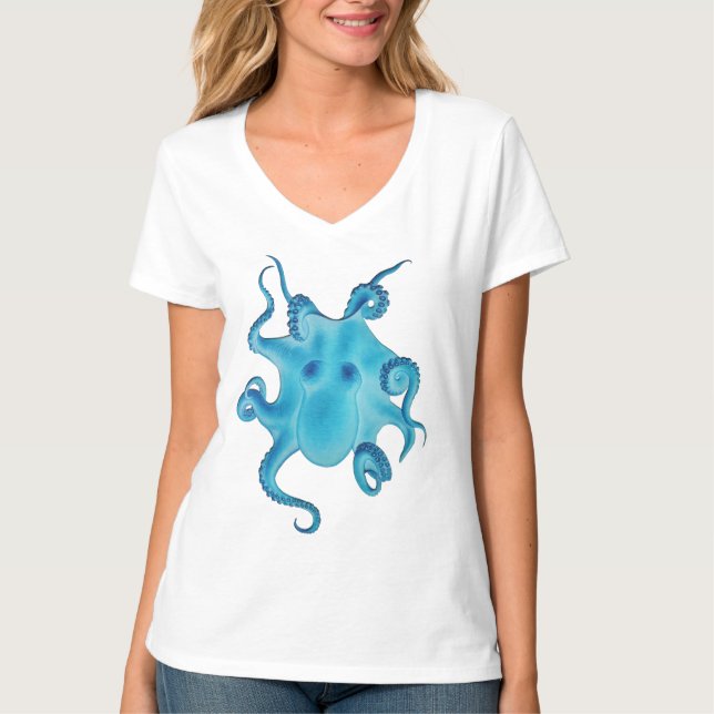 Camiseta Octopus Electric Ocean Blue Kraken Majestic Sea  (Frente)