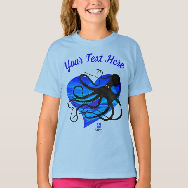 Camiseta Octopus em Dois Tom Azul ▪ - Teto de Capa Longa Bá (Frente)