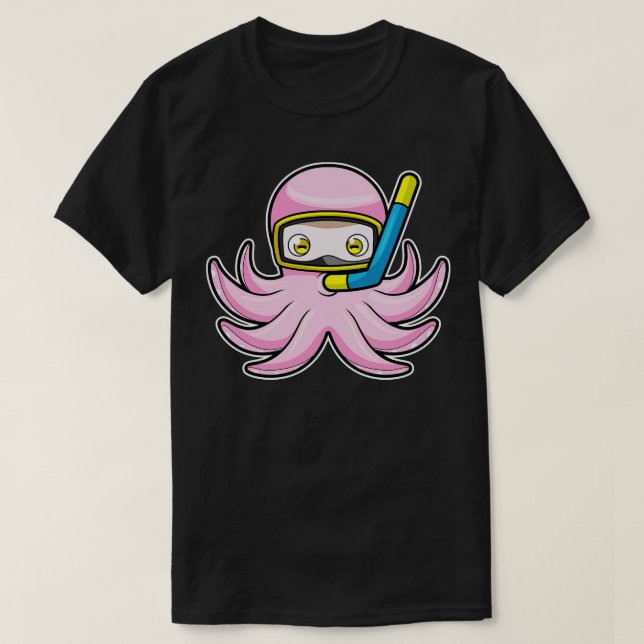 Camiseta Octopus em mergulho com os óculos de natação de Sn (Frente do Design)