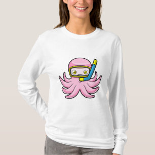Camiseta Octopus em mergulho com Snorkel e óculos de nata