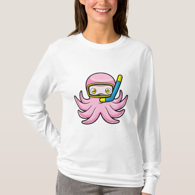 Camiseta Octopus em mergulho com Snorkel e óculos de nataçã (Frente)
