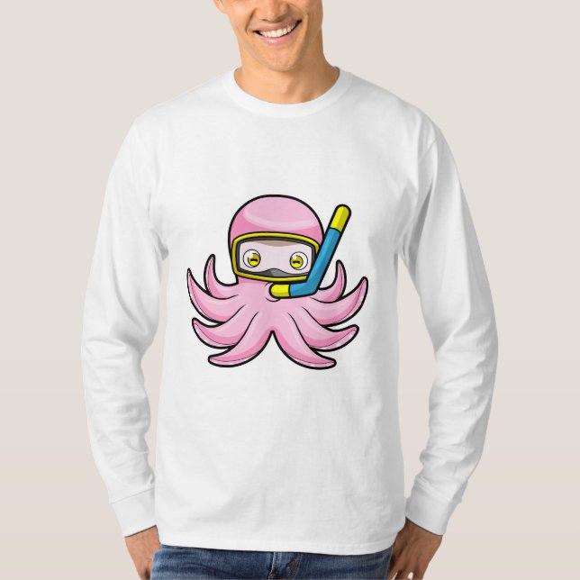 Camiseta Octopus em mergulho com Snorkel e óculos de nataçã (Frente)