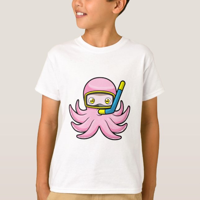 Camiseta Octopus em mergulho com Snorkel e óculos de nataçã (Frente)