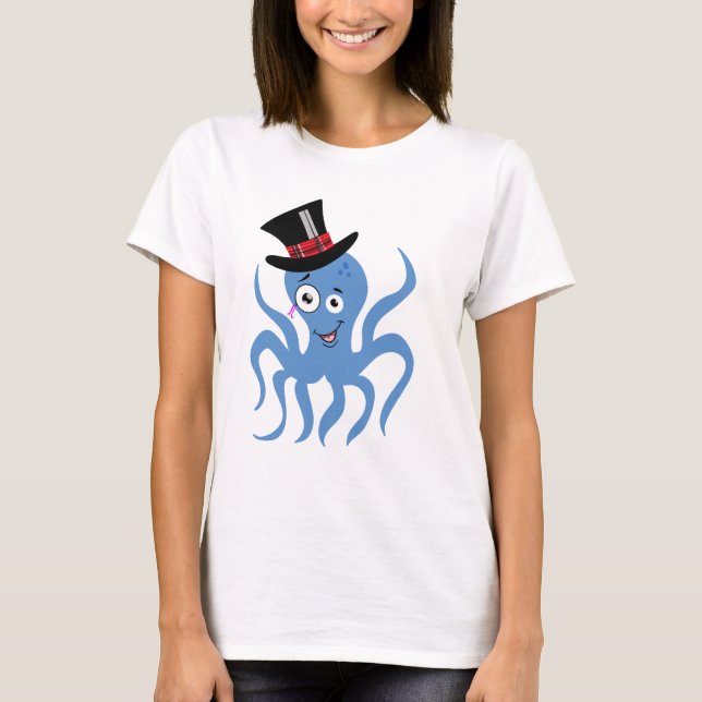 Camiseta Octopus em um Chapéu Superior e Monocóculo (Frente)