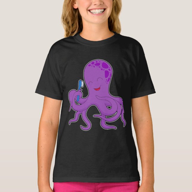 Camiseta Octopus Escova de dentes de pincel (Frente)