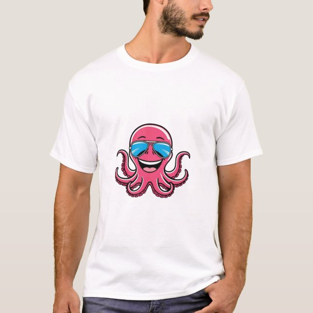 Camiseta Octopus Feliz Vestindo Teto Gráfico de Aviadores A (Frente)