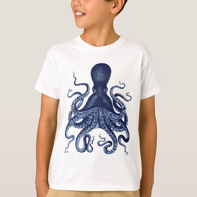 Camiseta Octopus, Kraken, vintage, gravura, náutica, mães (Frente)