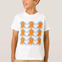 Octopus Laranja E Padrão De Ondas Azuis