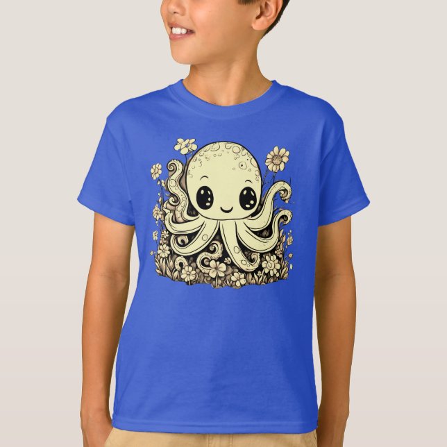 Camiseta Octopus na Flores, design de Animais Cutes (Frente)