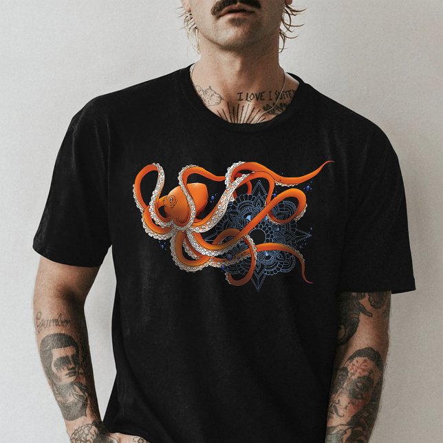 Camiseta Octopus Orange Mandala Blue (Criador carregado)