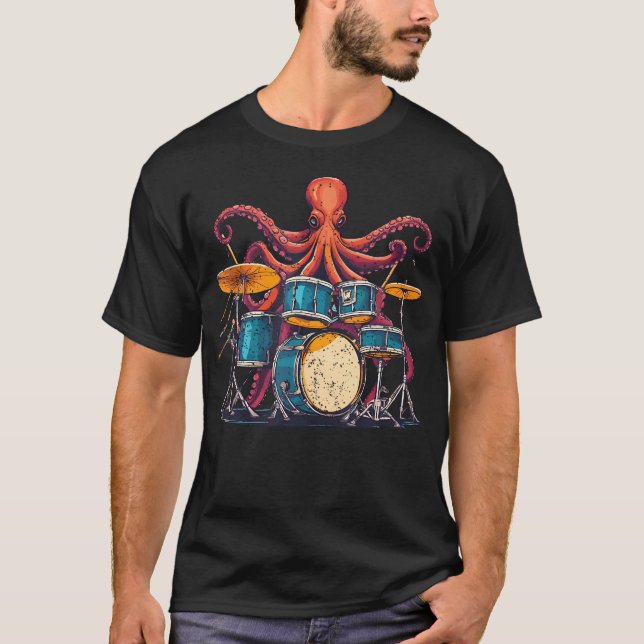 Camiseta Octopus Playing Drums I Drummer Drumming Musician  (Frente)