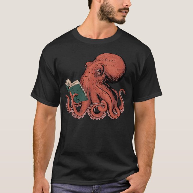 Camiseta Octopus Reading Book Lover Bookworm Nerd Reader Bi (Frente)