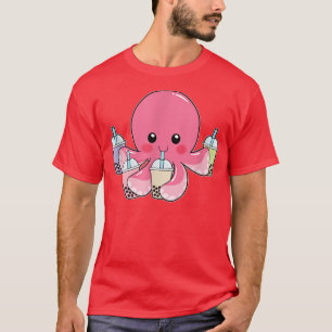 Camiseta Octopus Rosa Boba Bubble milk Tea Kawaii Cute Anim