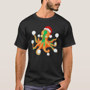 Camiseta Octopus Santa Hat Bola de Neve Luta Crianças de Na