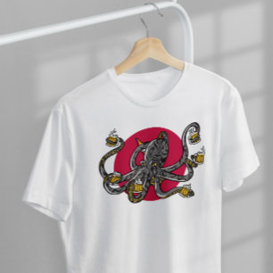 Camiseta Octopus Sea Animal Bebendo Beer