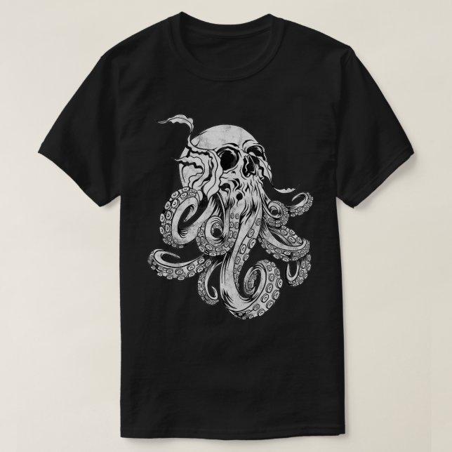 Camiseta Octopus Skull Monster Kraken Cthulhu Skull para Ho (Frente do Design)