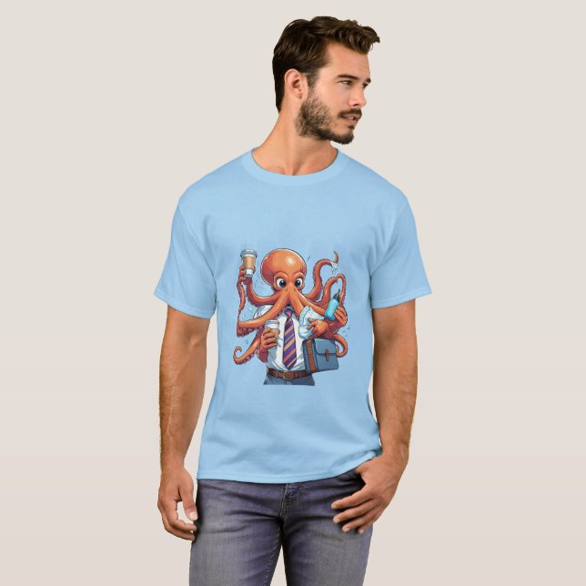 Camiseta Octopus - T-Shirt Engraçado em Multitarefa (Frente Completa)