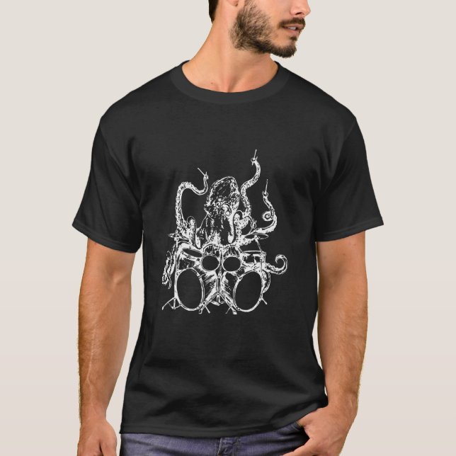 Camiseta Octopus Tocando Drummer Drummer Musico (Frente)