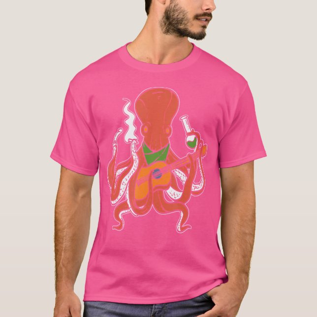 Camiseta Octopus tocando violão-de-guitarra (Frente)