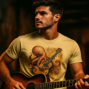 Camiseta Octopus Tocando Violão Vintage Música Arte