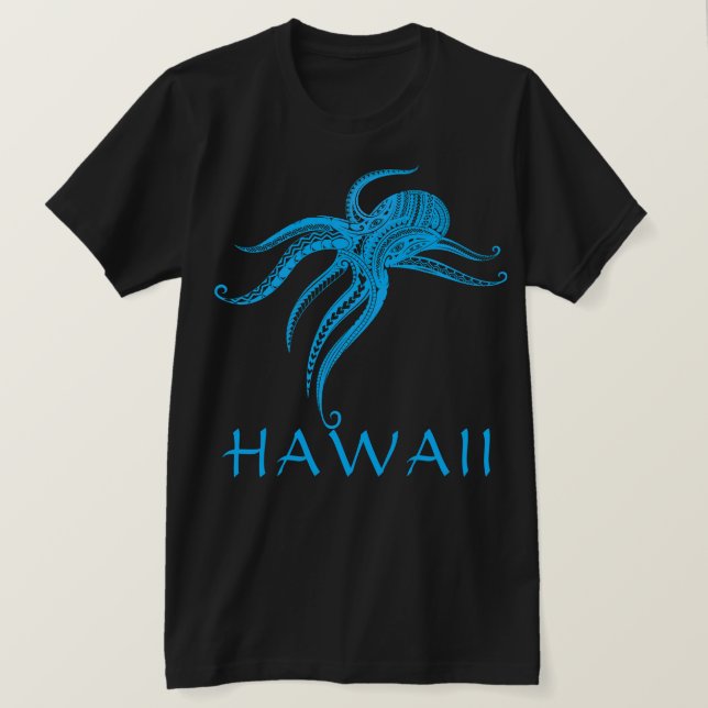 Camiseta OCTOPUS TRIBAL POLINÉSIO HAWAII LtBlue (Frente do Design)