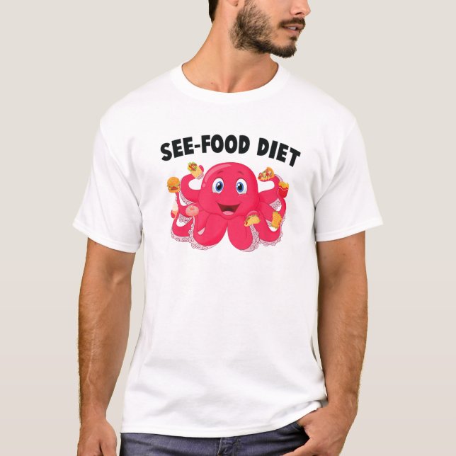 Camiseta Octopus - Ver Comida Diet - Sorvete - Bolo - Pizza (Frente)