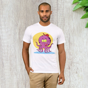 Camiseta Octopus Vestindo Um Boné De Bola Vermelha Mens T-S