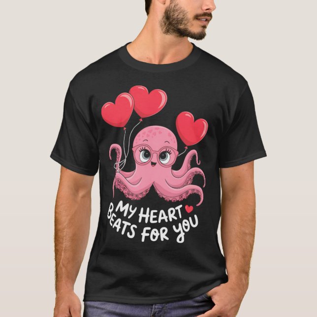 Camiseta Octopus With Heart Lloons My Heart Beats For You V (Frente)