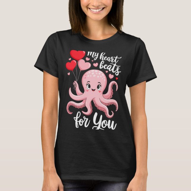 Camiseta Octopus With Heart Lloons My Heart Beats For You V (Frente)