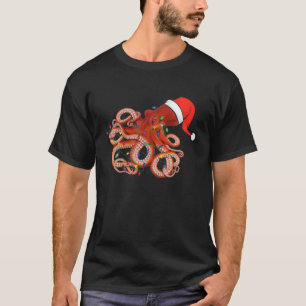 Camiseta Octopus With Santa's Hat Christmas Lights Family G