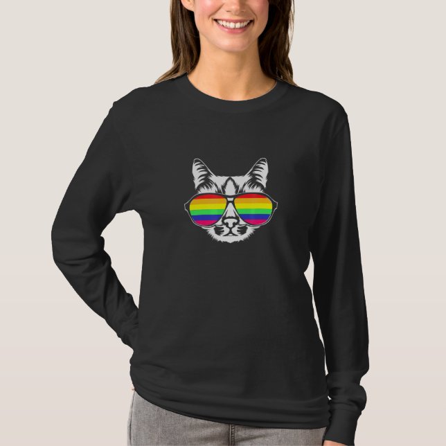Camiseta Óculos arco-íris de gato Óculos de sol Trans Girl  (Frente)
