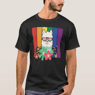 Camiseta Óculos Arco-Íris Vintage Rosto de Lhama Branco Fof
