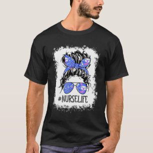 Camiseta Óculos de Arco Azul de Cabelo Mensal Enfermeira Bu