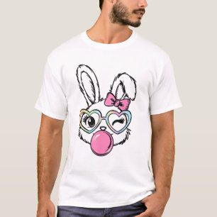 Camiseta Óculos de Borracha Cara de Coelhinho Fofo Rosa Coq