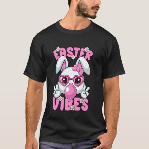 Camiseta Óculos de Coelho da Páscoa Coelho Vibrações Felize