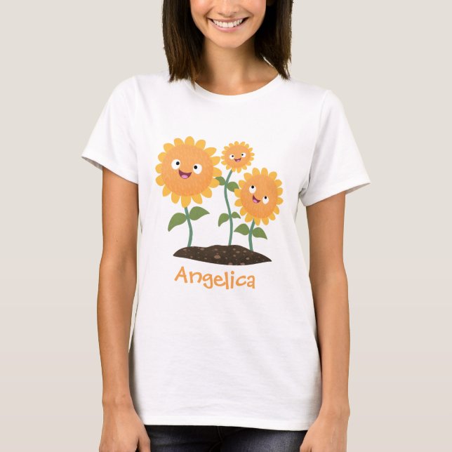 Camiseta Óculos de desenho animados bonitos e felizes (Frente)