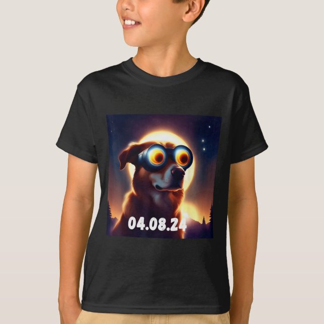 Camiseta Óculos de Eclipse Solar Total de Cachorro Fofo (Frente)