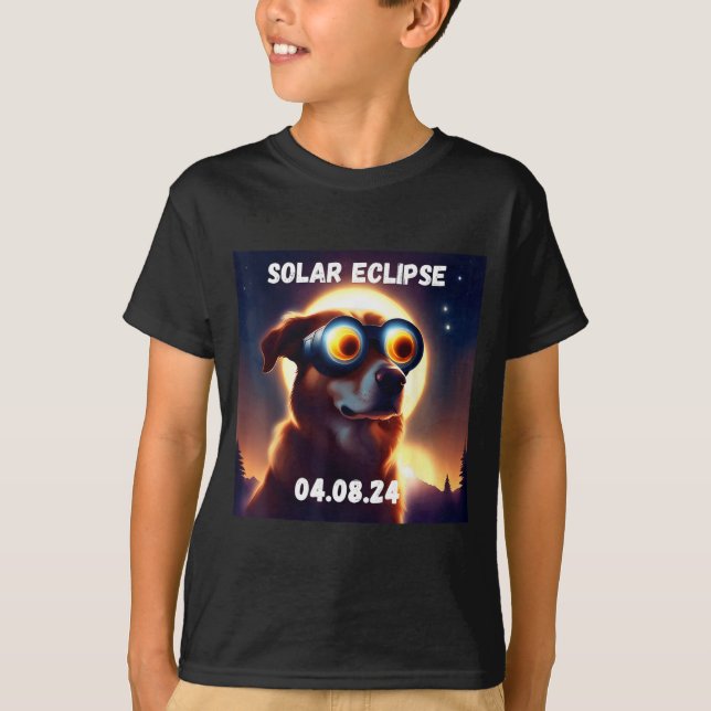 Camiseta Óculos de Eclipse Solar Total de Cachorro Fofo (Frente)