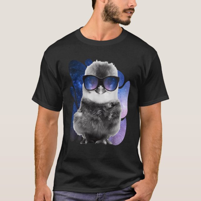 Camiseta Óculos de Espaço em Galinhas Galáxias de Pintinhos (Frente)