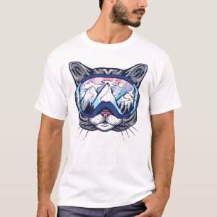 Camiseta Óculos de Esqui Snowboard Divertidos Os Meowtains