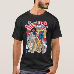 Camiseta Óculos de Gato 4 de Julho E Meowica de Unicórnio C
