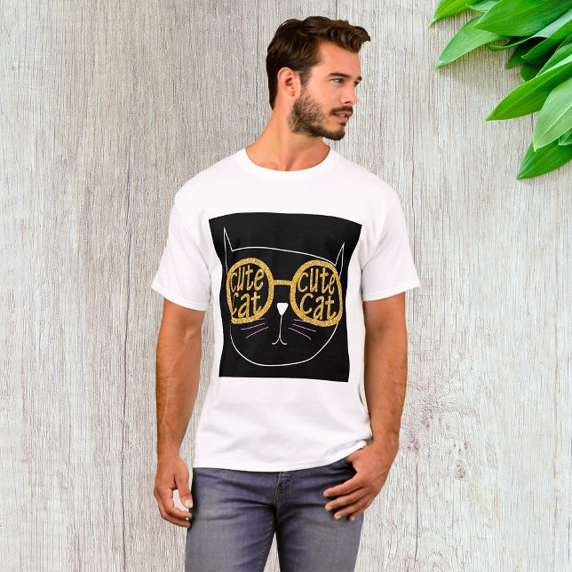 Camiseta Óculos De Gato Cons Dourados Gráficos Face Ao Gati (Criador carregado)