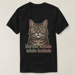 Camiseta Óculos de Gato Listrado Atitude de Pelo Curto Arte