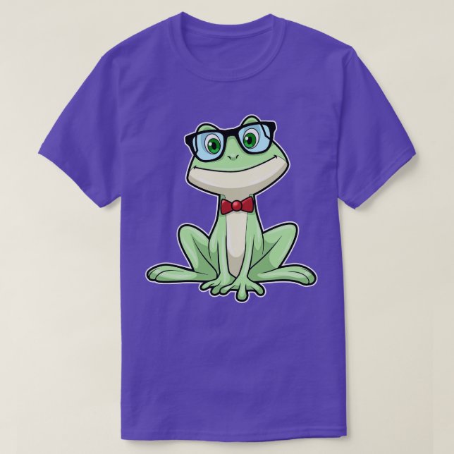 Camiseta Óculos de gravata de estudante nerd de rã (Frente do Design)