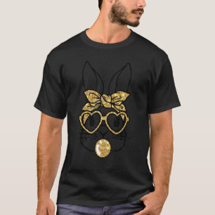 Camiseta Óculos de Ouro de Rosto Coelhinho Bonito Banda de