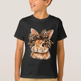 Camiseta óculos de rosto de coelho engraçado bandana leopar