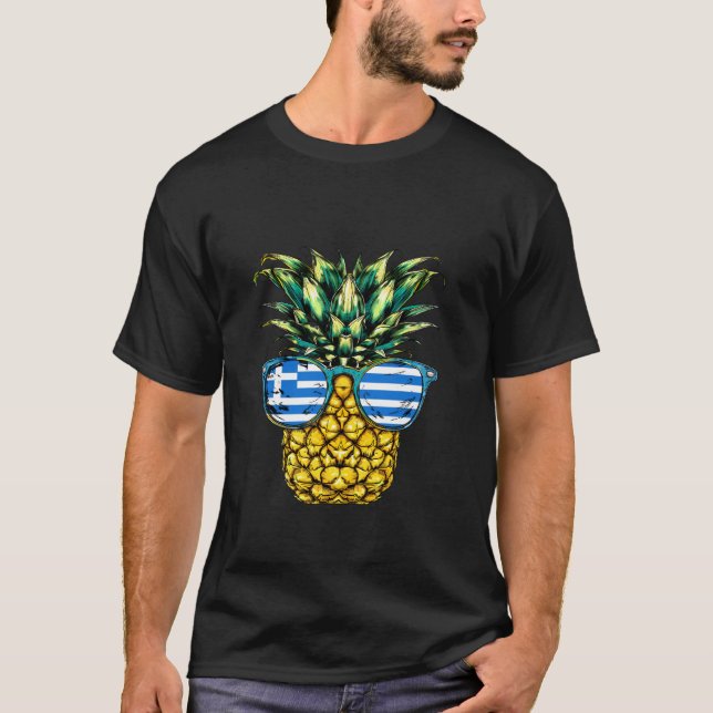 Camiseta Óculos de Sol Abacaxi Bandeira Grega Raízes Gregas (Frente)