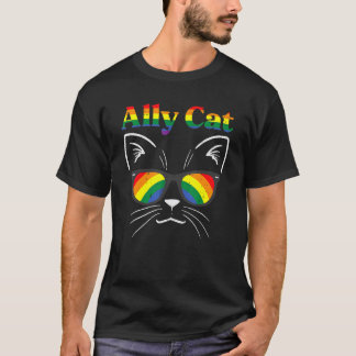Camiseta Óculos de Sol Ally Cat Arco-íris Orgulho Gay Apoio