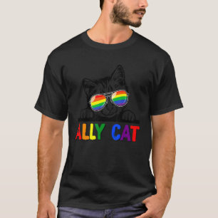 Camiseta Óculos de Sol Ally Cat Lgbt Gay Arco-íris Bandeira