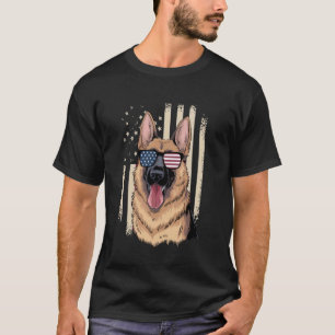 Camiseta Óculos de Sol Americanos Pastor Alemão Bandeira K-